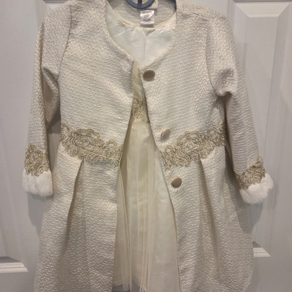 Blueberi Boulevard Cream and Gold Cape with Elegant Embellishments